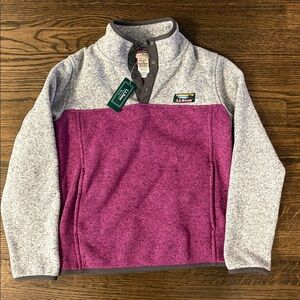 NWT L.L. Bean Girl's Fleece Snap Pullover | Mulberry Gray Colorblock S (8)